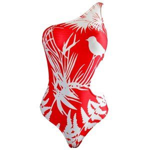Salinas Red & White Tropical Bird Print Monokini
